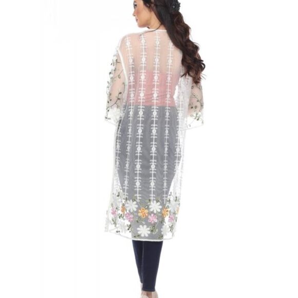 NWT Kamana Embroidered Floral Overlay Duster Kimono | One Size | Resort Cover-Up - Picture 2 of 10